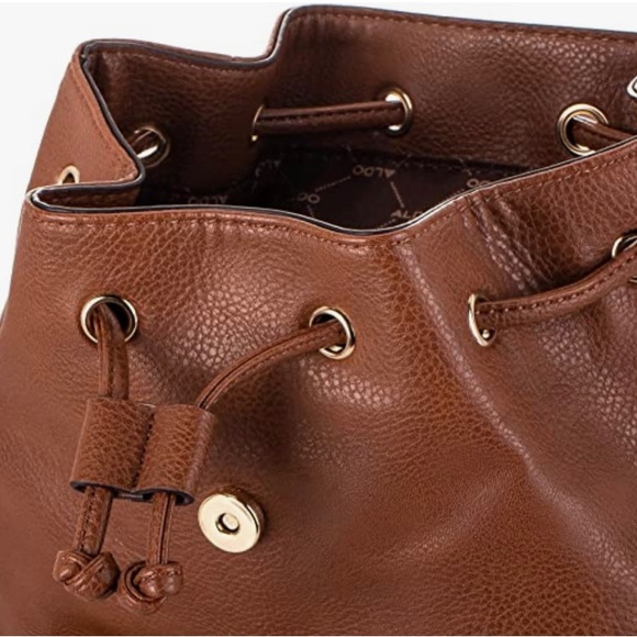 ALDO Drawstring Brown Backpack Adjustable Straps Snap Flap Closure - Picture 3 of 16